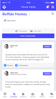 Team feed screen of hello team mobile app